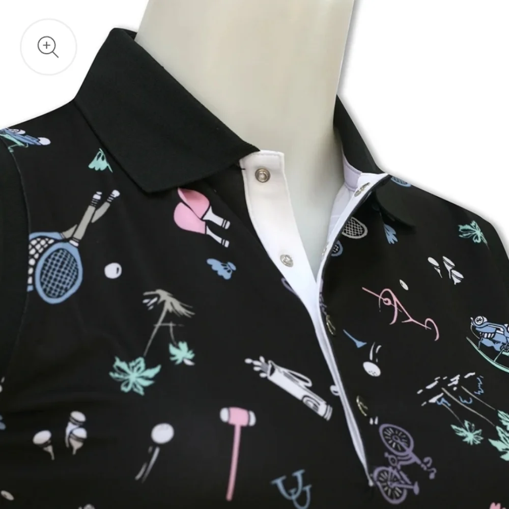Ralph Lauren Ladies Black Racquet Print Sleeveless Polo Size Small - Picture 2 of 5